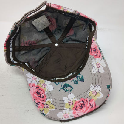 Robin Ruth 5 Panel Hat Gray Pink Floral Alaska Quilted Distressed One Size