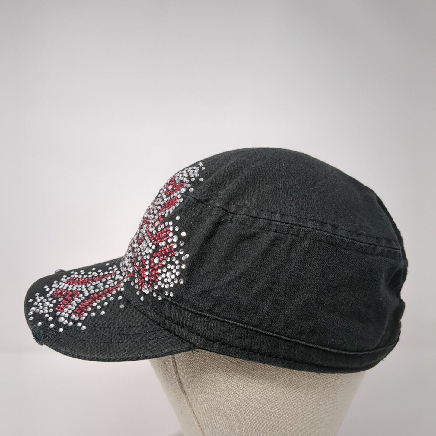 Cross Rhinestone Bling Strapback Cadet Army Hat Black One Size KC Caps