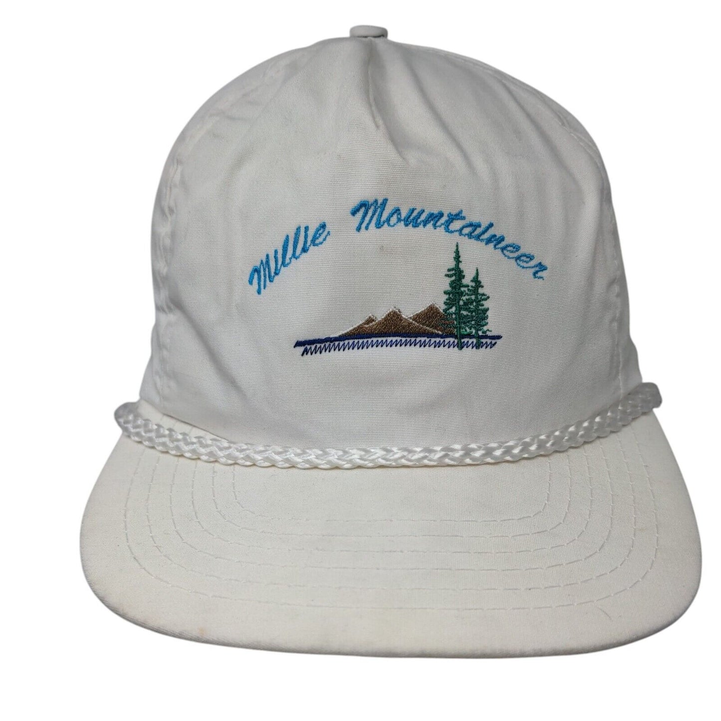 Millie Mountaineer Strapback Rope Hat White OSFA Adjustable Embroidered