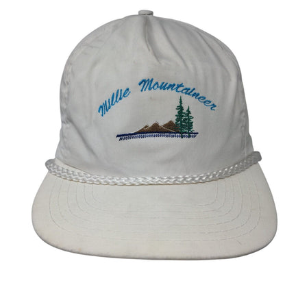 Millie Mountaineer Strapback Rope Hat White OSFA Adjustable Embroidered