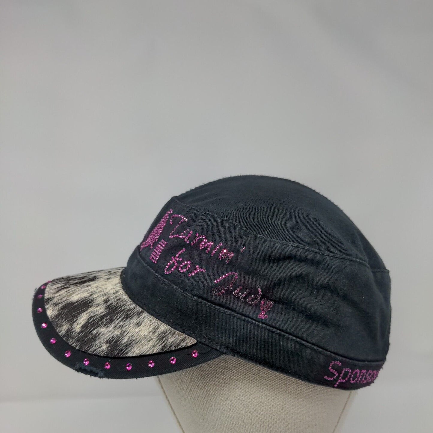 Otto Strapback Cadet Army Cap Hat Black OSFM Adjustable Rhinestone