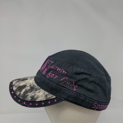 Otto Strapback Cadet Army Cap Hat Black OSFM Adjustable Rhinestone