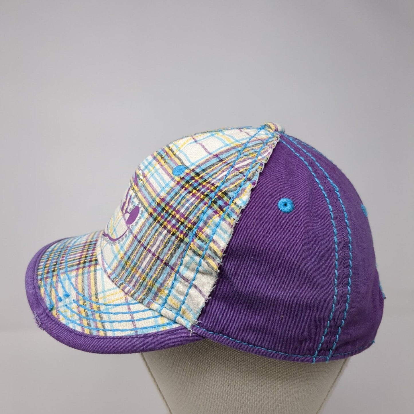 Mickey Mouse Strapback Hat Multicolor OS Adjustable Plaid Rhinestone Disney Park