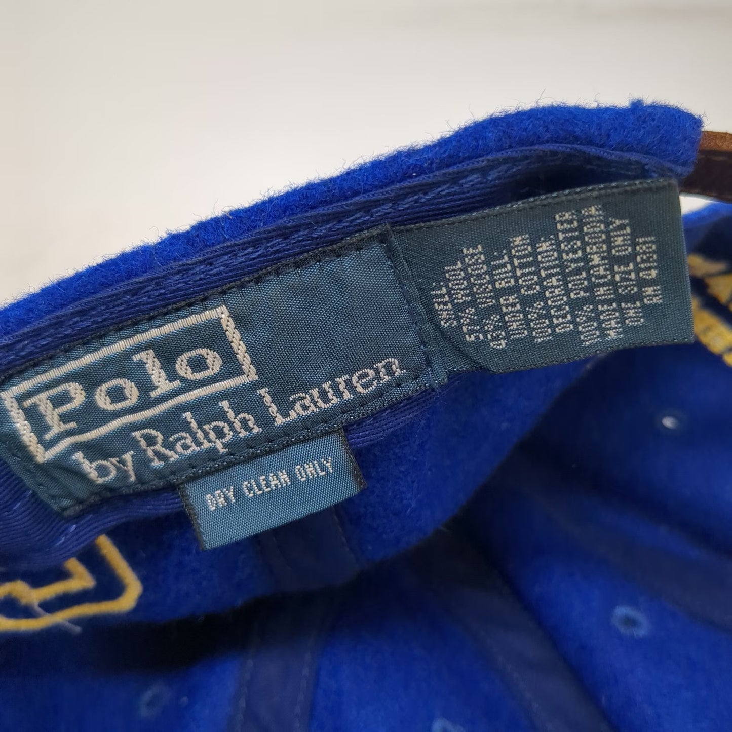 Polo Ralph Lauren Baseball Cap Blue One Size Wool Big Pony Yellow Logo Hat