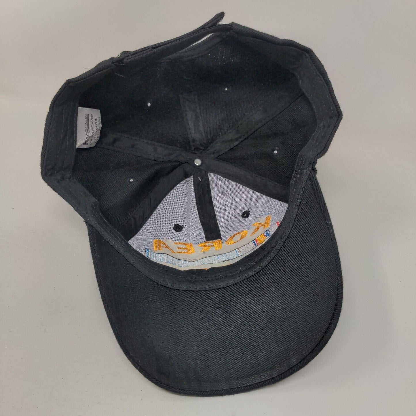 Korea Veteran Strapback Hat Black OSFM Adjustable Embroidered Vented Holes