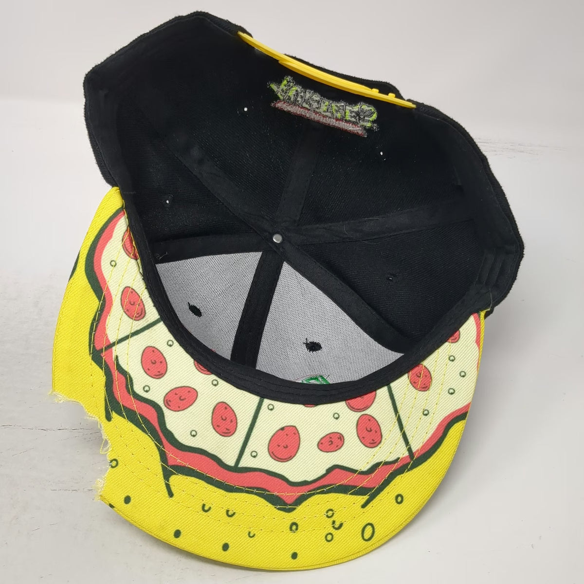 Snapback Black One Size TMNT Pizza Slice Graphic Bite Out Of Brim Flat Bill Hat