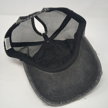 Cute But Pasycho Ponytail Trucker Hat Gray One Size Mesh Back Distressed