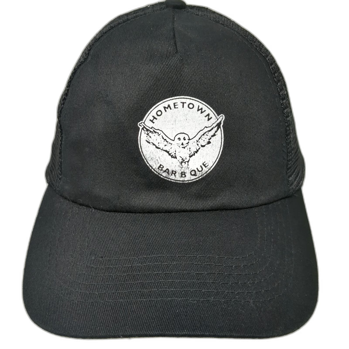 HitWear Hometown Bar B Que Trucker Hat Black One Size Snapback Mesh Owl Logo