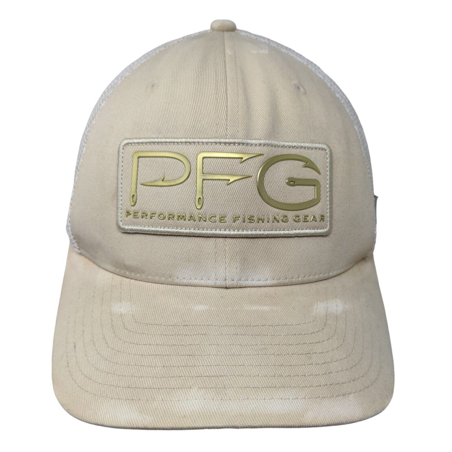 Columbia Men's Fitted Hat Tan Mesh Back 3D Logo Fishing Distressed