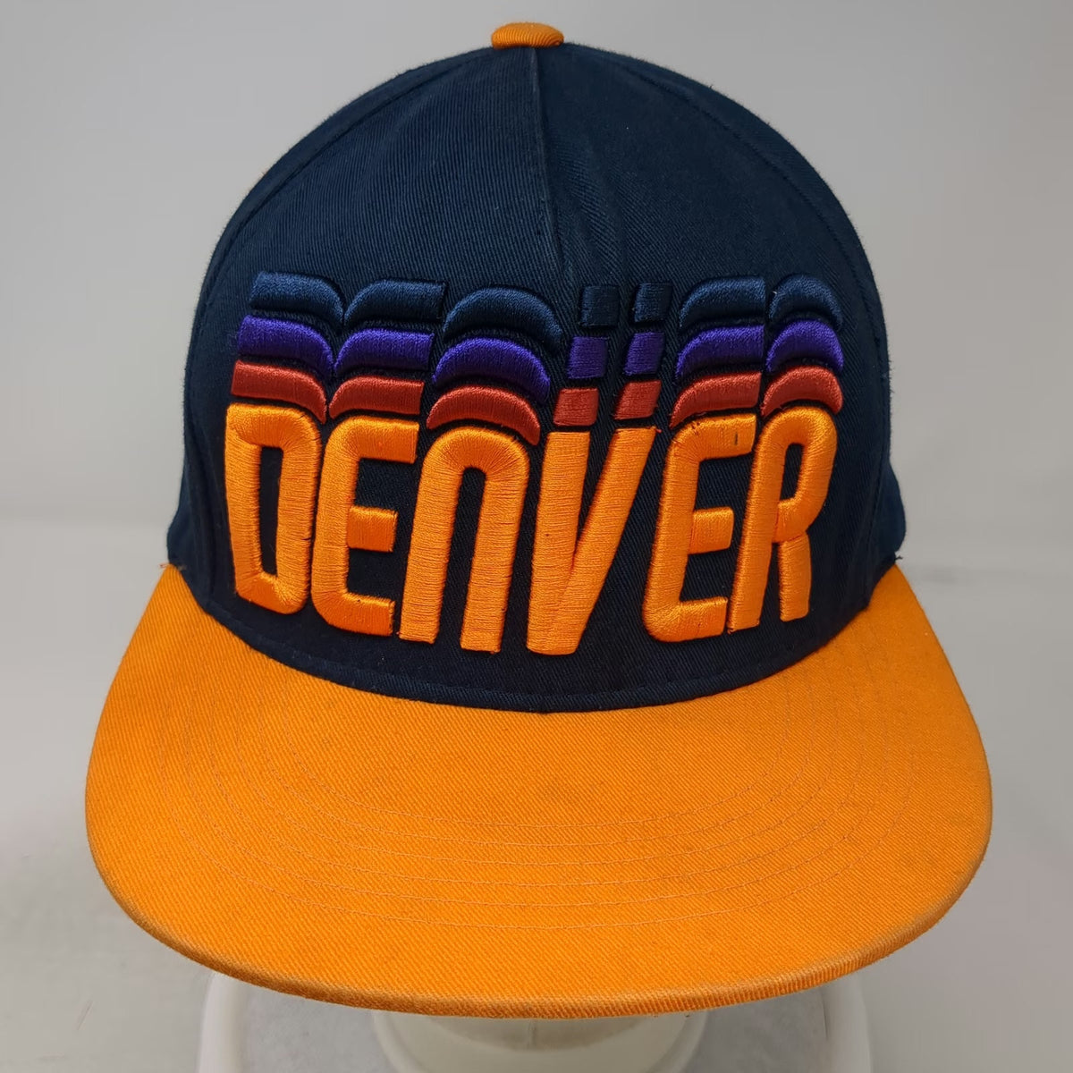 Top Level 5 Panel Blue Orange Denver One Size 3D Puff Embroidery Flat Brim Hat