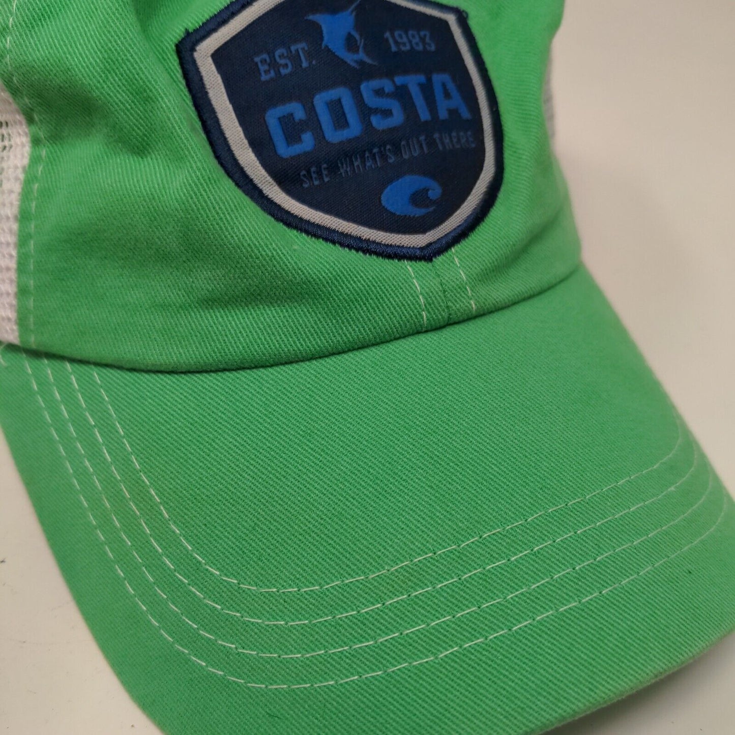 Costa Strapback Mesh Back Trucker Hat Green One Size Embroidered Colorblock