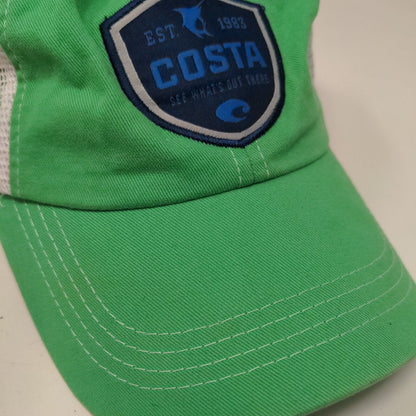 Costa Strapback Mesh Back Trucker Hat Green One Size Embroidered Colorblock