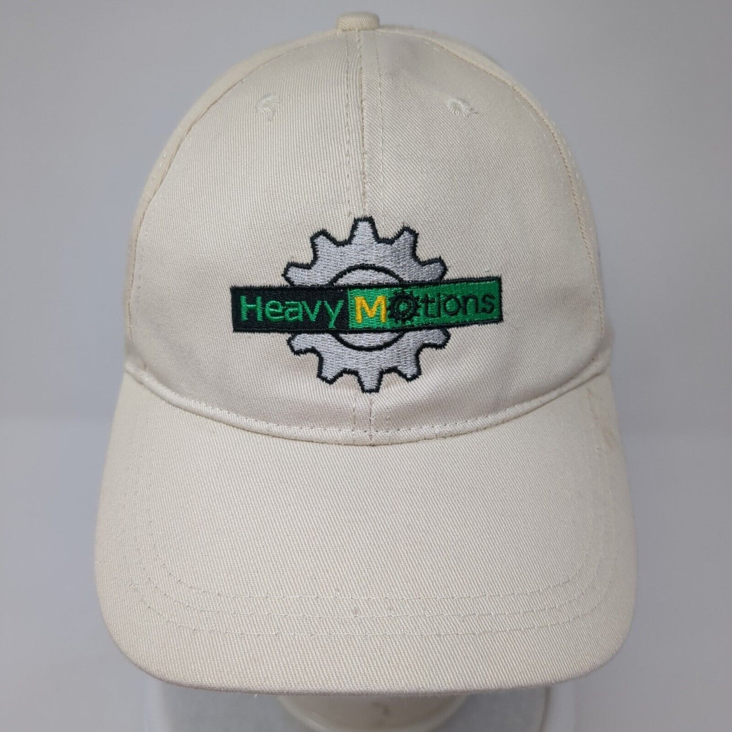 Heavy Motions Strapback Hat Tan One Size Adjustable Embroidered Vented Holes