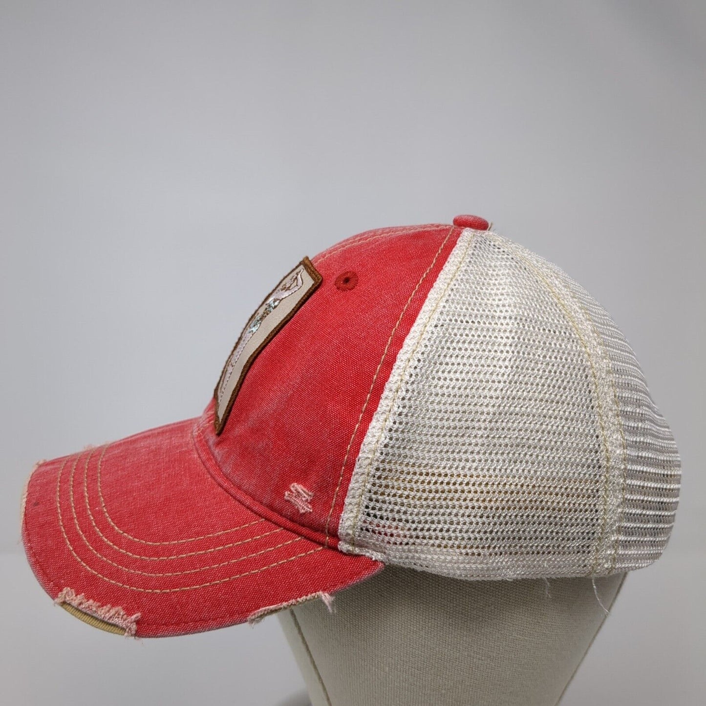Judith March Snapback Trucker Hat Red One Size Adjustable Mesh Back Distressed