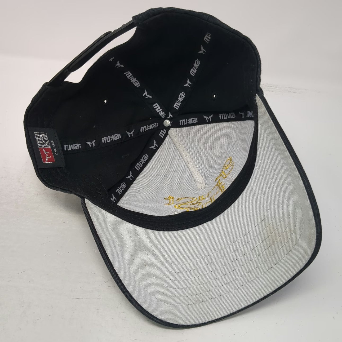muka 5 Panel Hat Black One Size Snapback Trust the Process Gold Embroidered