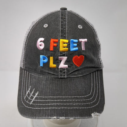 6 Feet Plz Strapback Mesh Back Trucker Hat Gray One Size Embroidered