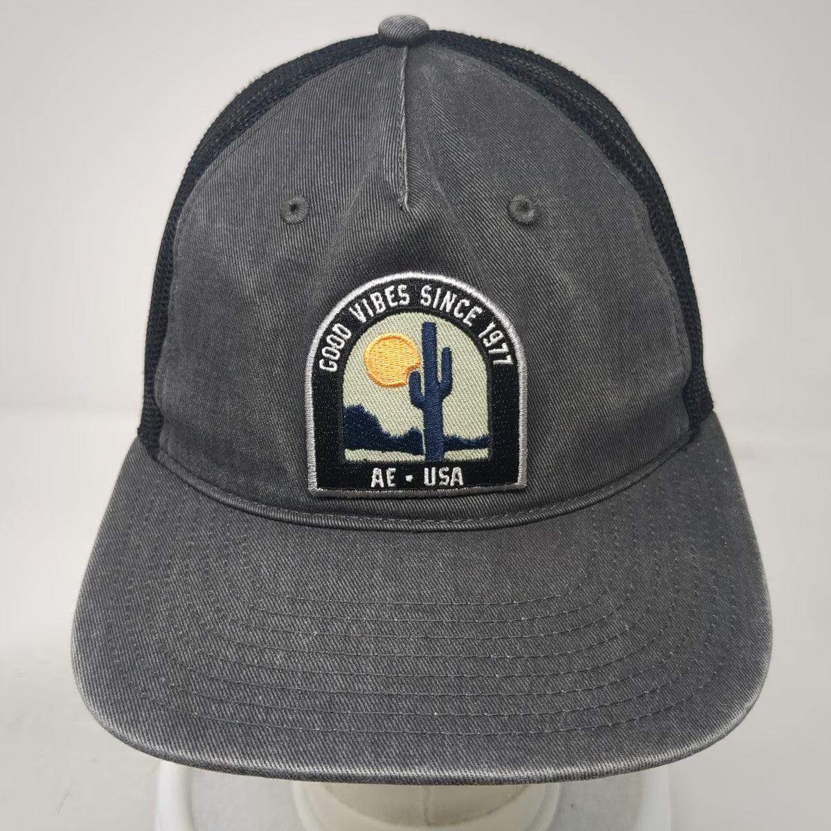 American Eagle Trucker Hat Gray One Size Mesh Snapback Green Under Visor Patch