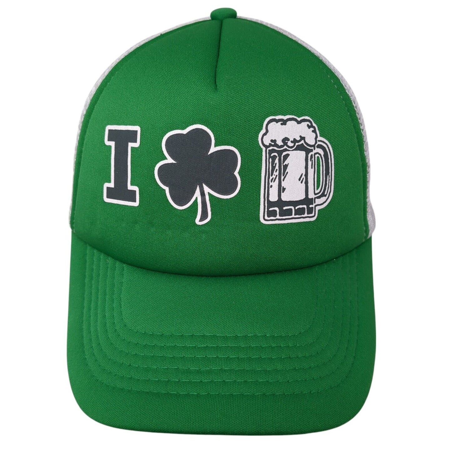 I Love Beer Clover Lucky Snapback Trucker Hat Green One Size Mesh Back