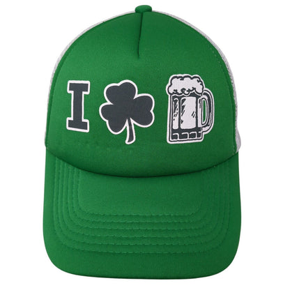 I Love Beer Clover Lucky Snapback Trucker Hat Green One Size Mesh Back