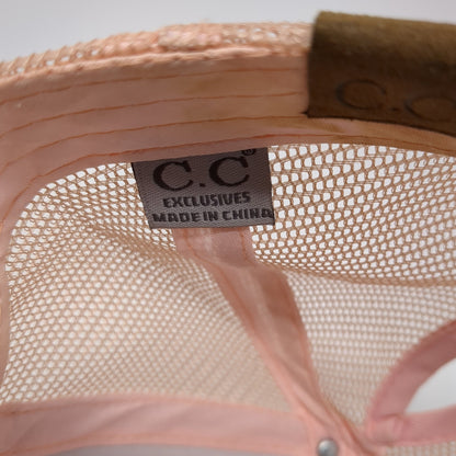 C.C Exclusives Ponytail Trucker Hat Pink One Size Adjustable Mesh Back Glitter
