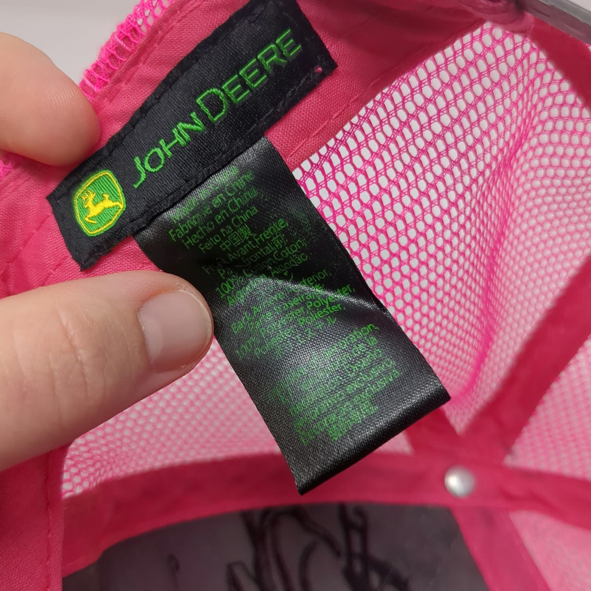 John Deere Trucker Hat Gray Pink One Size Mesh Back Snapback Graphic Embroidered