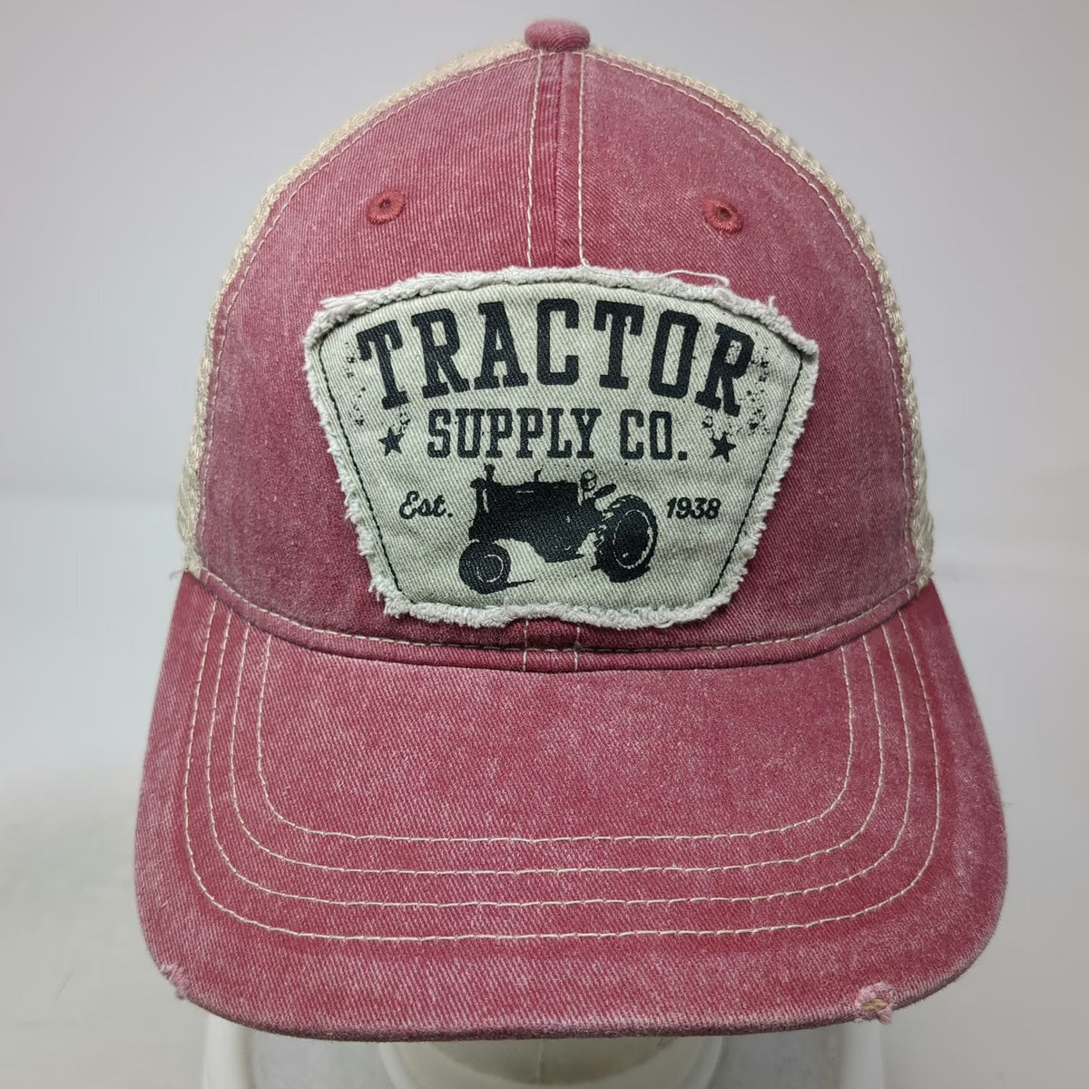Tractor Supply Co. Trucker Hat Red One Size Snapback Mesh Distressed Patch