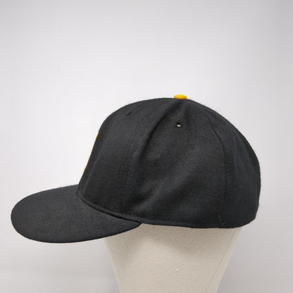 Letter I Fitted Hat Black 7 5/8 Embroidered Solid 6 Panel Vent Holes