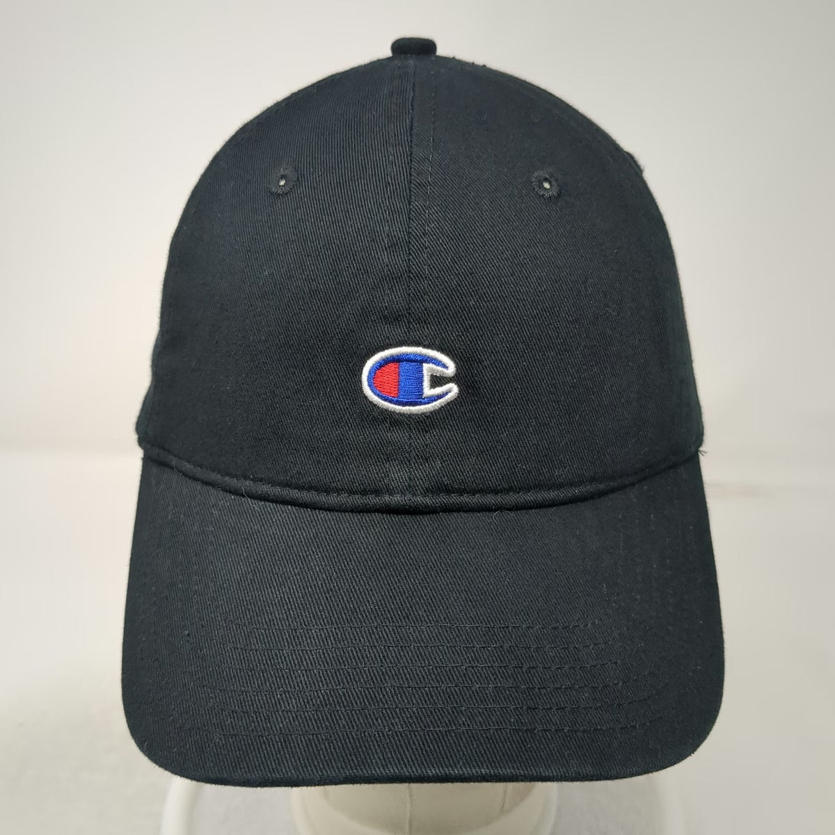 Champion Baseball Cap Black One Size Embroidered Logo Cotton Slideback Strap Hat