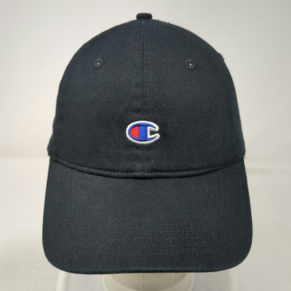 Champion Baseball Cap Black One Size Embroidered Logo Cotton Slideback Strap Hat