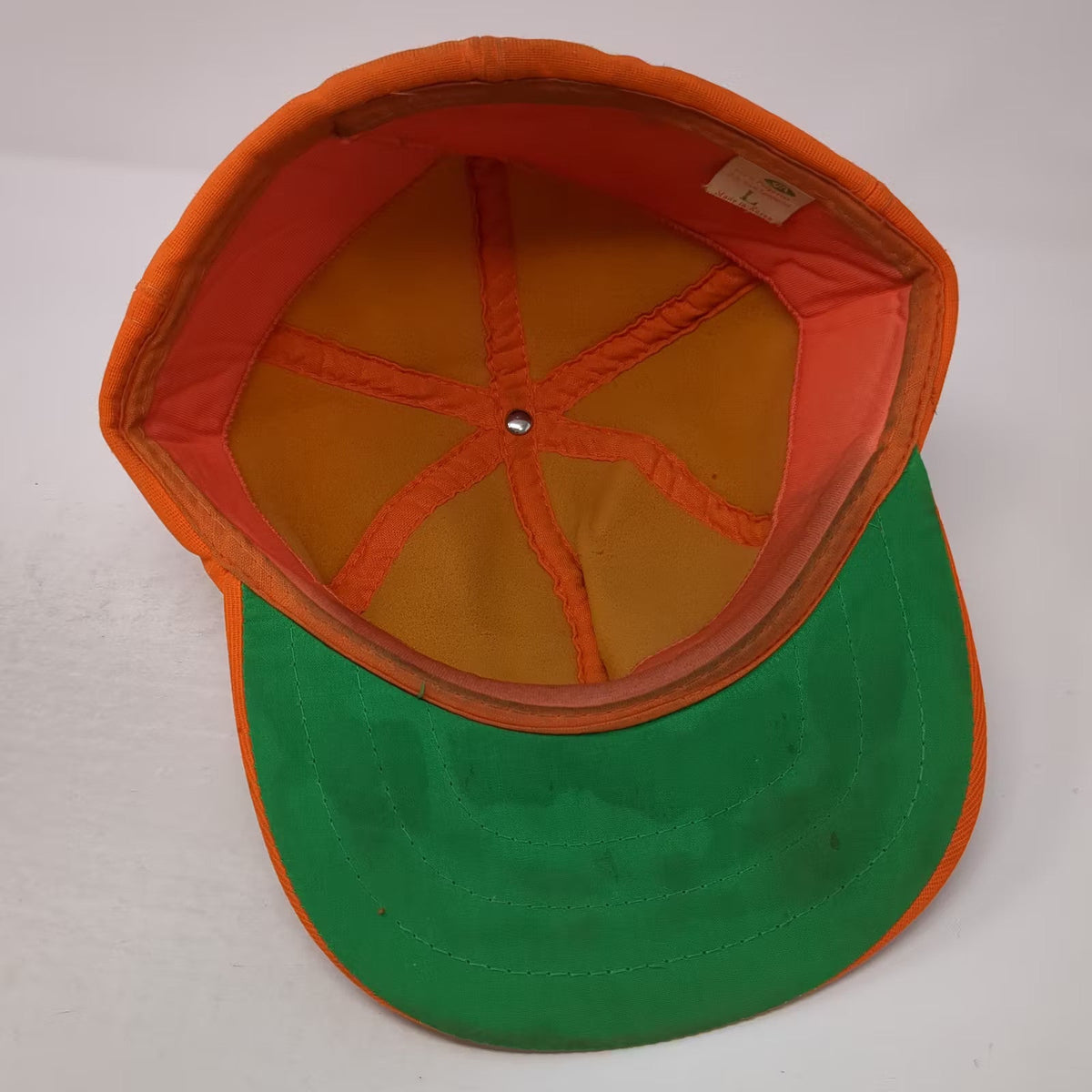 Orange Baseball Cap L Fitted Hat Green Underbrim Solid Polyester Hunting Vintage