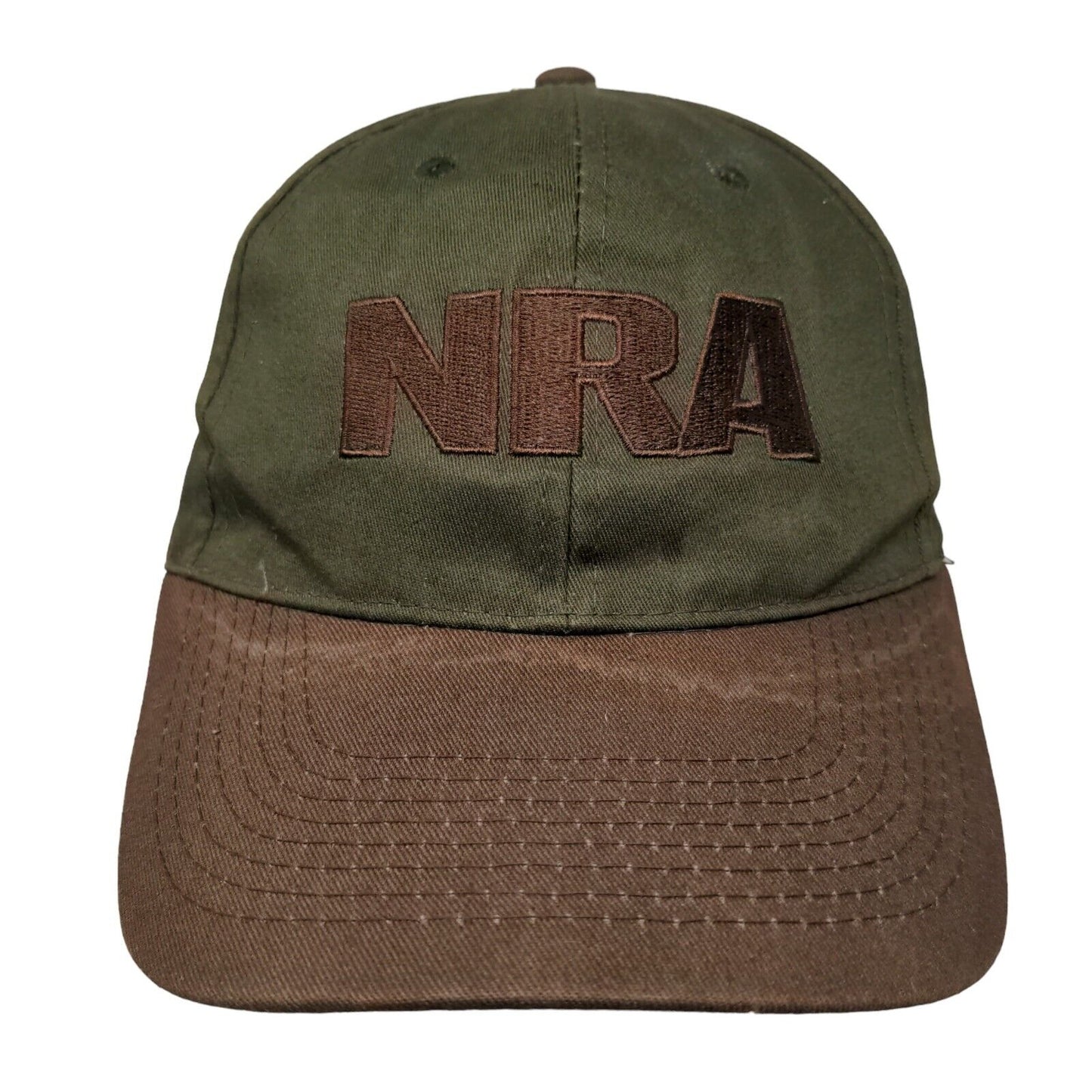 NRA Strapback Hat Green Brown Adjustable 58 CM Embroidered Logo 2nd Amendment