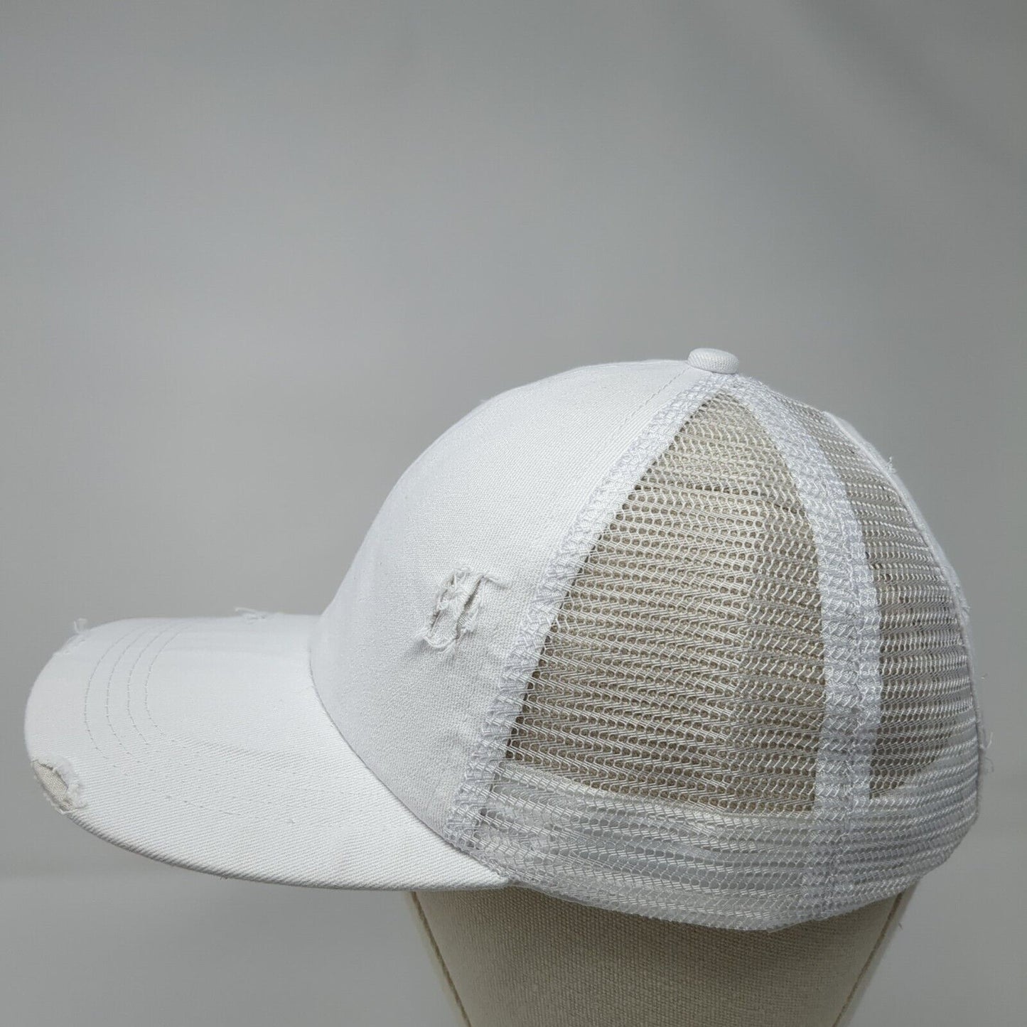 Unbranded Ponyback Strapback Trucker Hat White OS Adjustable Distressed Blank