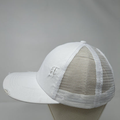 Unbranded Ponyback Strapback Trucker Hat White OS Adjustable Distressed Blank