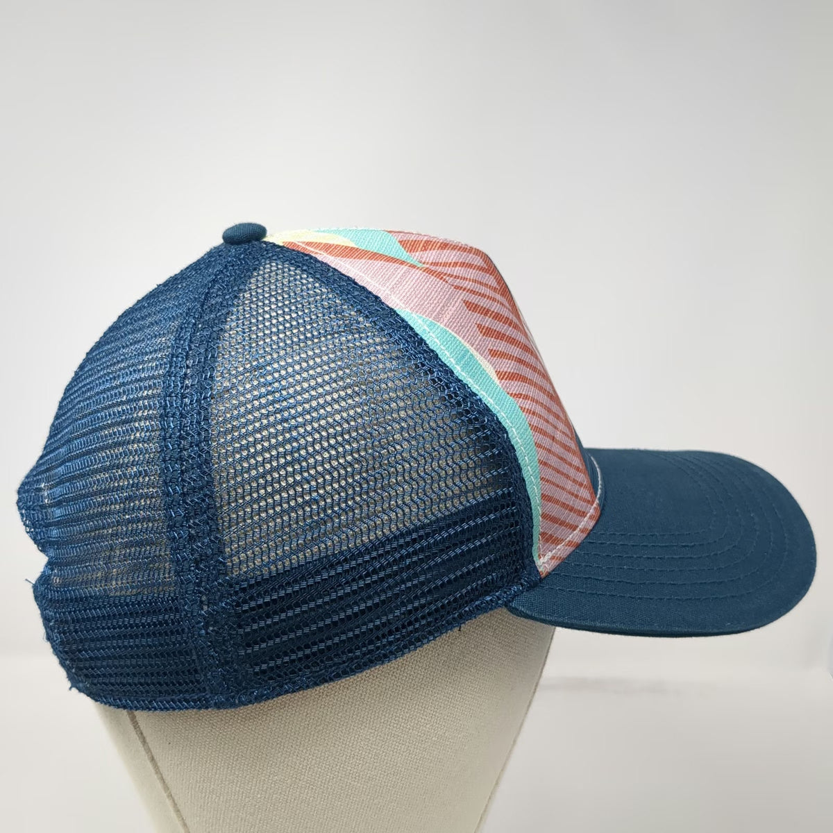 Prana Trucker Hat Blue One Size Mesh Back Tropical Pattern Snapback Curved Brim