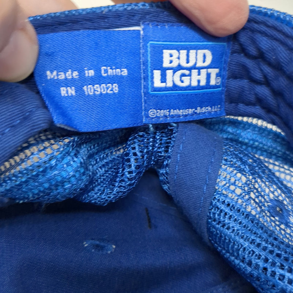 Bud Light Trucker Hat Blue One Size Snapback Patch Logo Mesh Back Stripes Beer