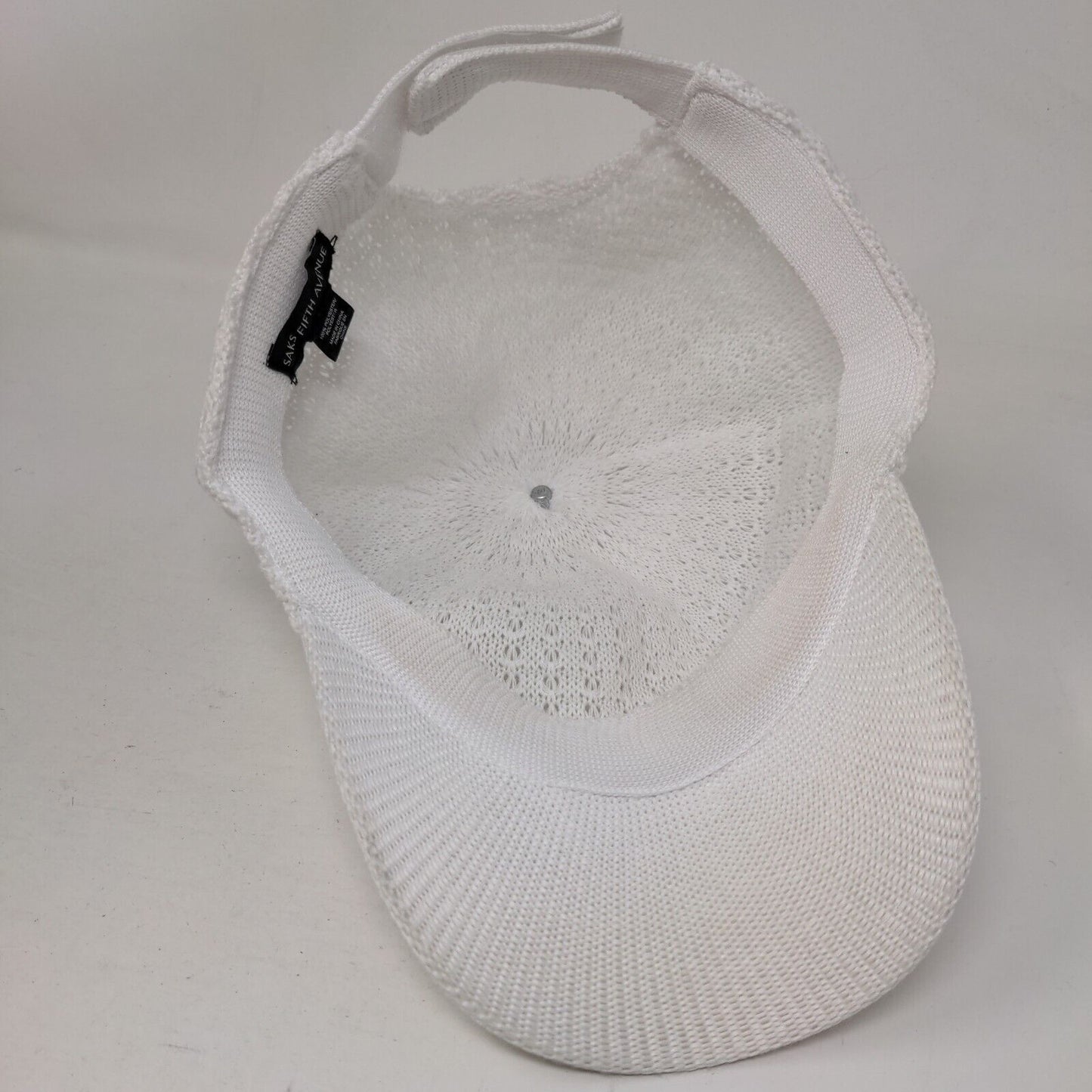 Saks Fifth Avenue Strapback Hat White One Size Crochet Adjustable Blank
