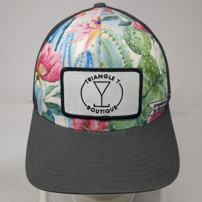 Triangle T Boutique Trucker Hat Gray White One Size Floral Cactus Mesh Snapback