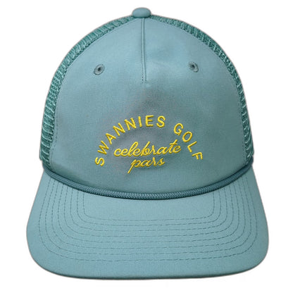 Swannies Golf Trucker Hat Blue One Size Mesh Back Rope Snapback Celebrate Pars