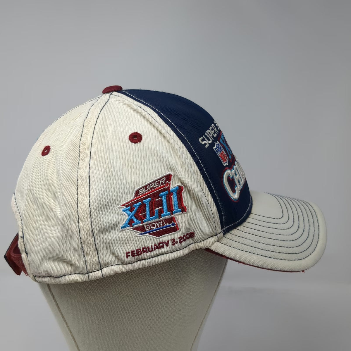 NFL Reebok Super Bowl XLII Champions Hat White Blue Red One Size Sideline Cap