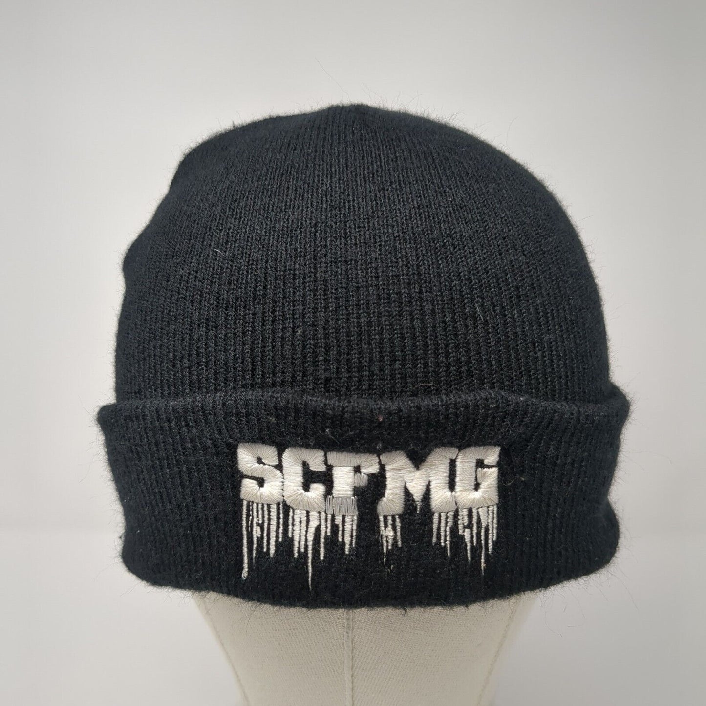 SCFMG Knit Beanie Hat Black One Size Embroidered Solid Outdoor Stretch