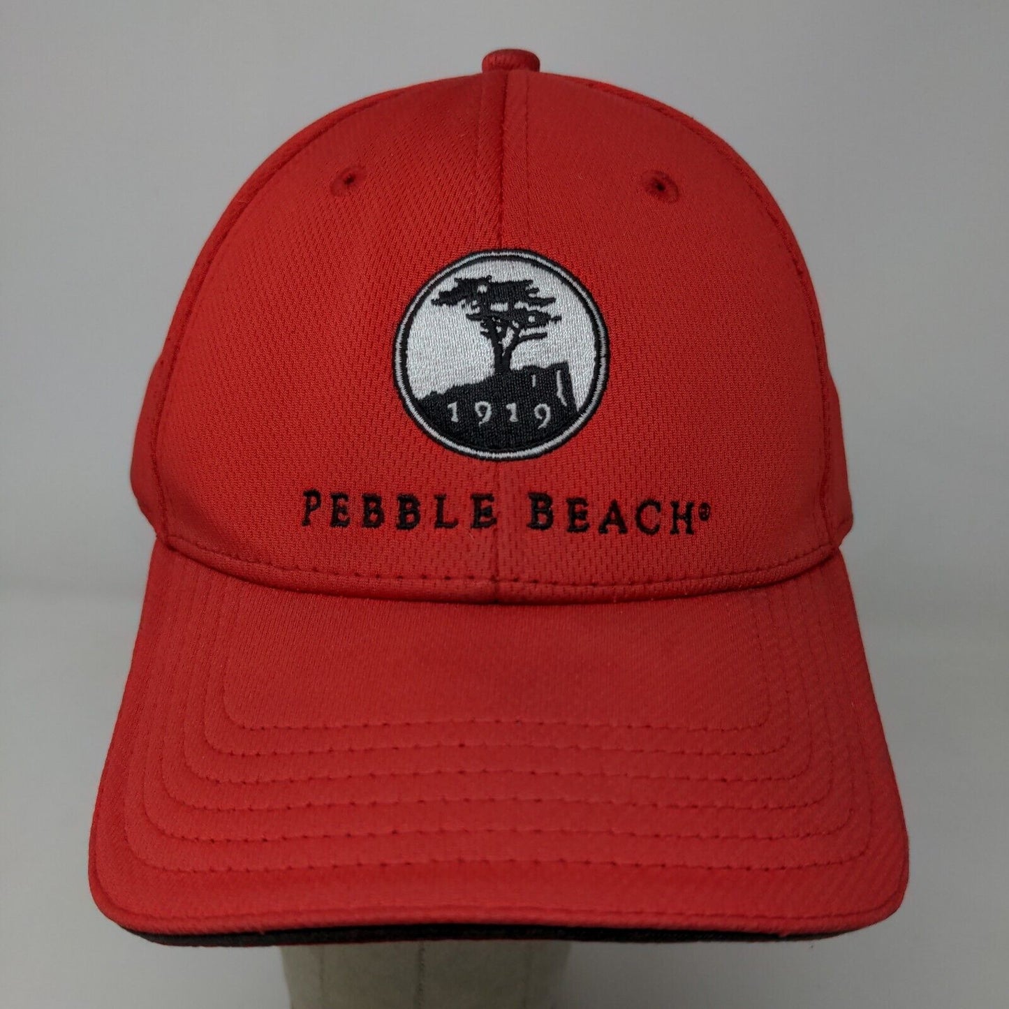 Pukka Mens Fitted Hat Red Size L/XL Embroidered Pebble Beach 1919 Logo Polyester