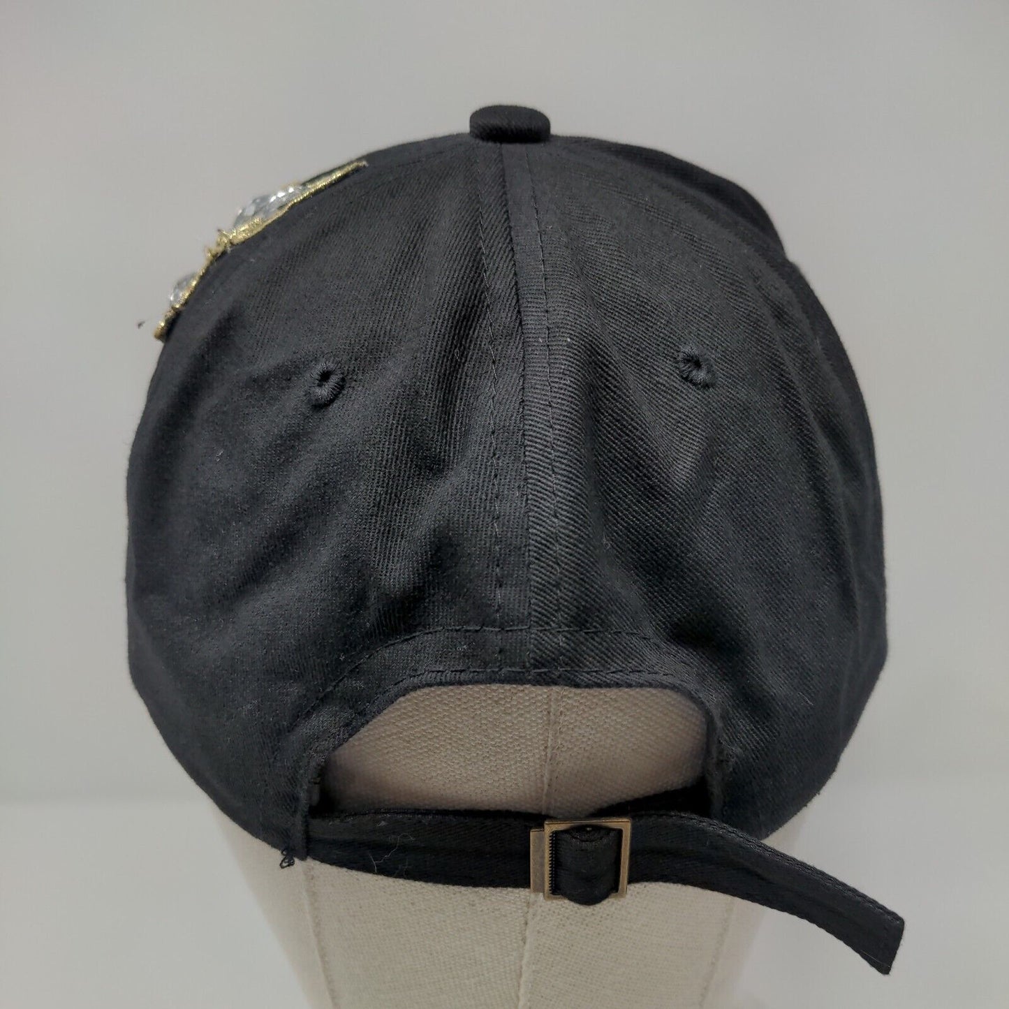 Rhinestone Jewel Flowers Slideback Hat Black OSFA Adjustable Bling