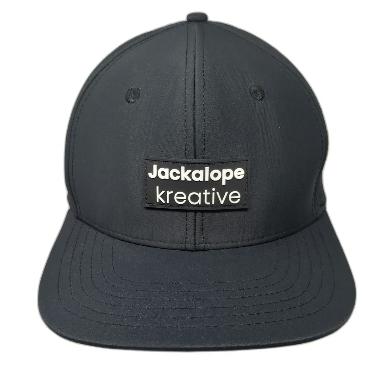 Jackalope Trucker Hat Black One Size Laser Perforated Mesh Snapback Rubber Patch