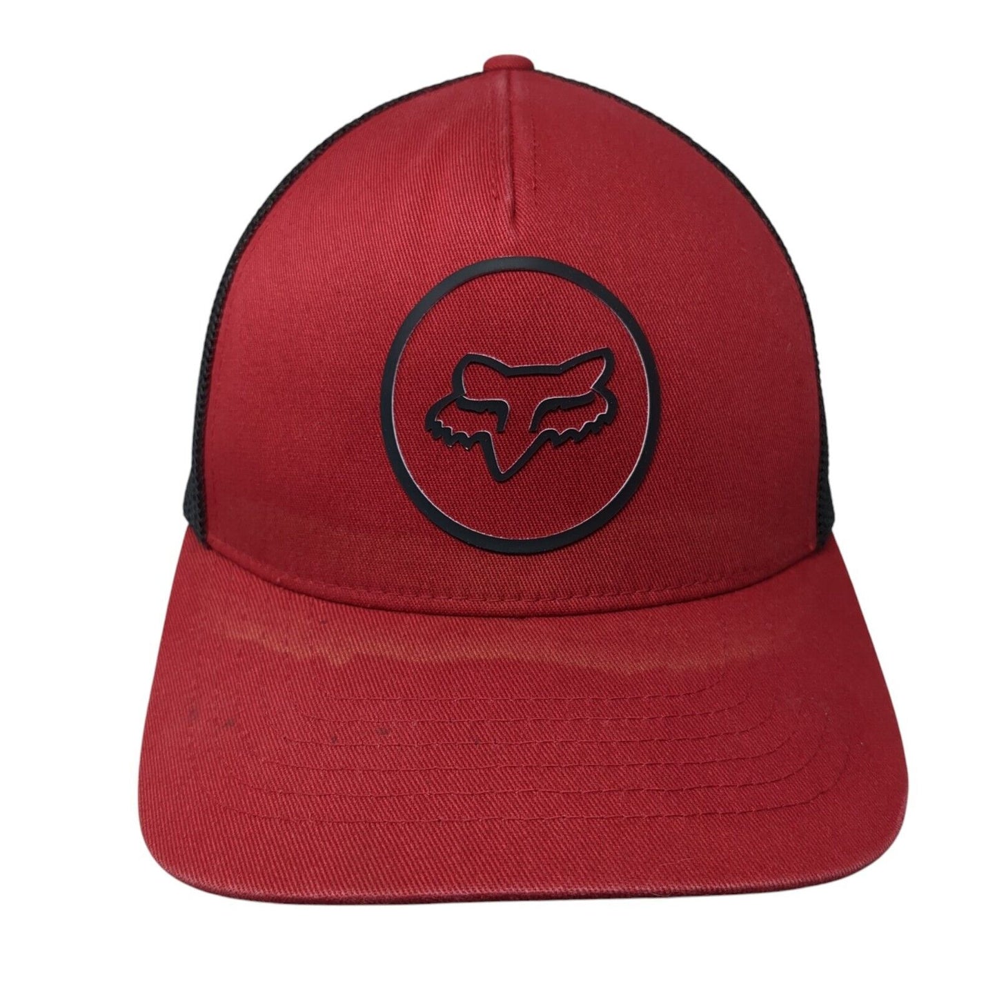 Fox Fitted Mesh Back Trucker Hat Red L/XL Stretch Flexfit Colorblock