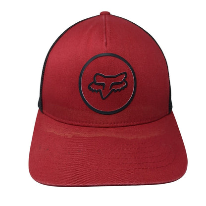 Fox Fitted Mesh Back Trucker Hat Red L/XL Stretch Flexfit Colorblock