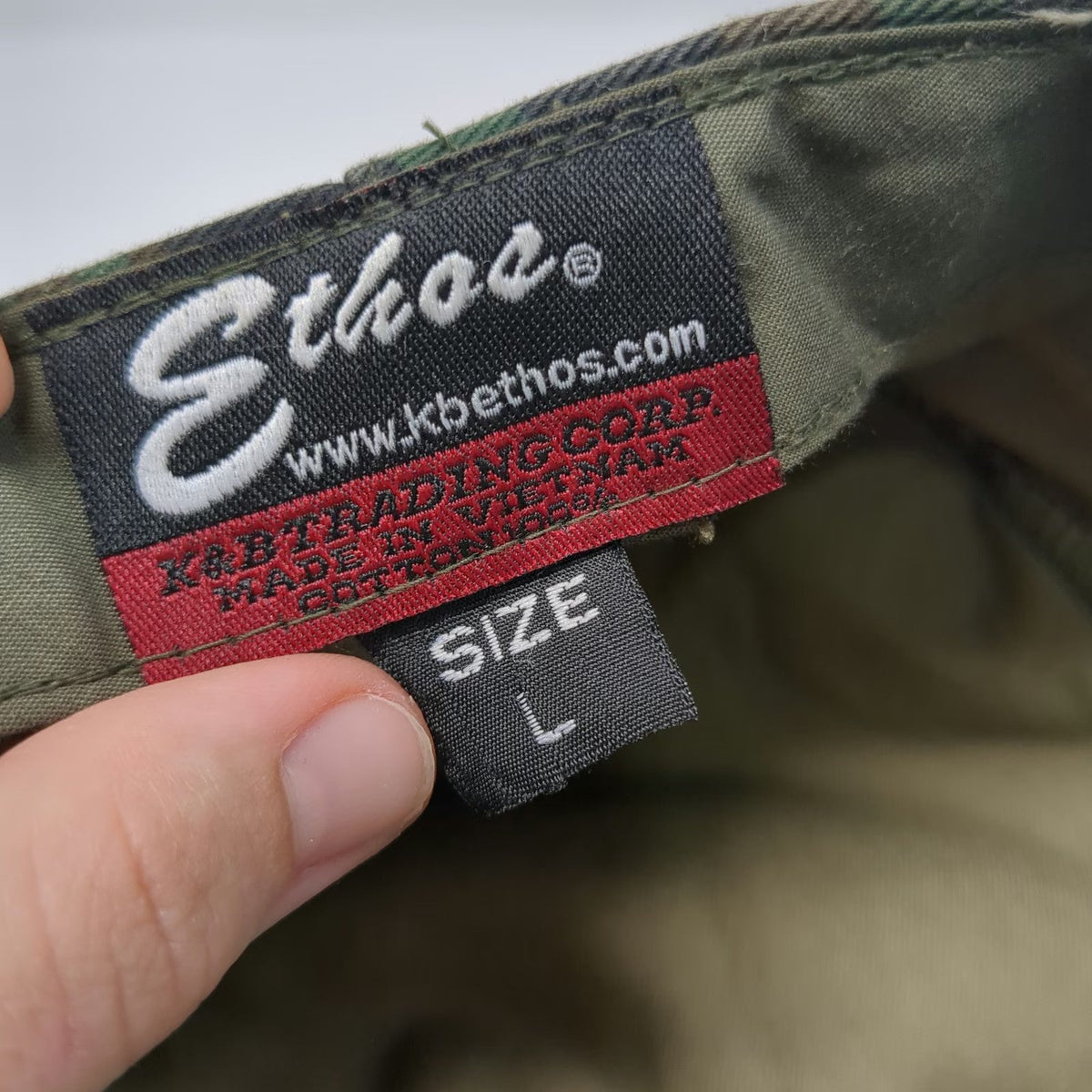Ethos Army Cap Green L Camo Cotton Fitted Flat Top Woodland Pattern Hat