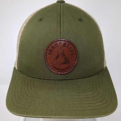 Yupoong Trucker Hat Green Beige One Size Idaho Steel Leather Patch Snapback Mesh