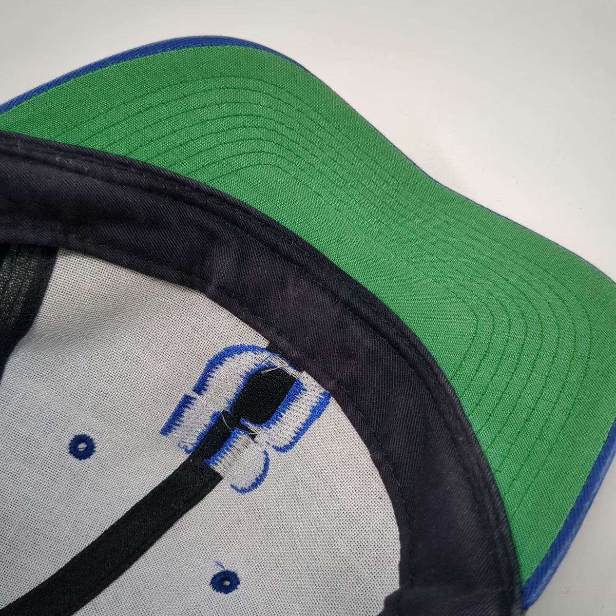 Attractive Headwear Snapback Hat Black Blue One Size BBMC Logo Green Underbrim