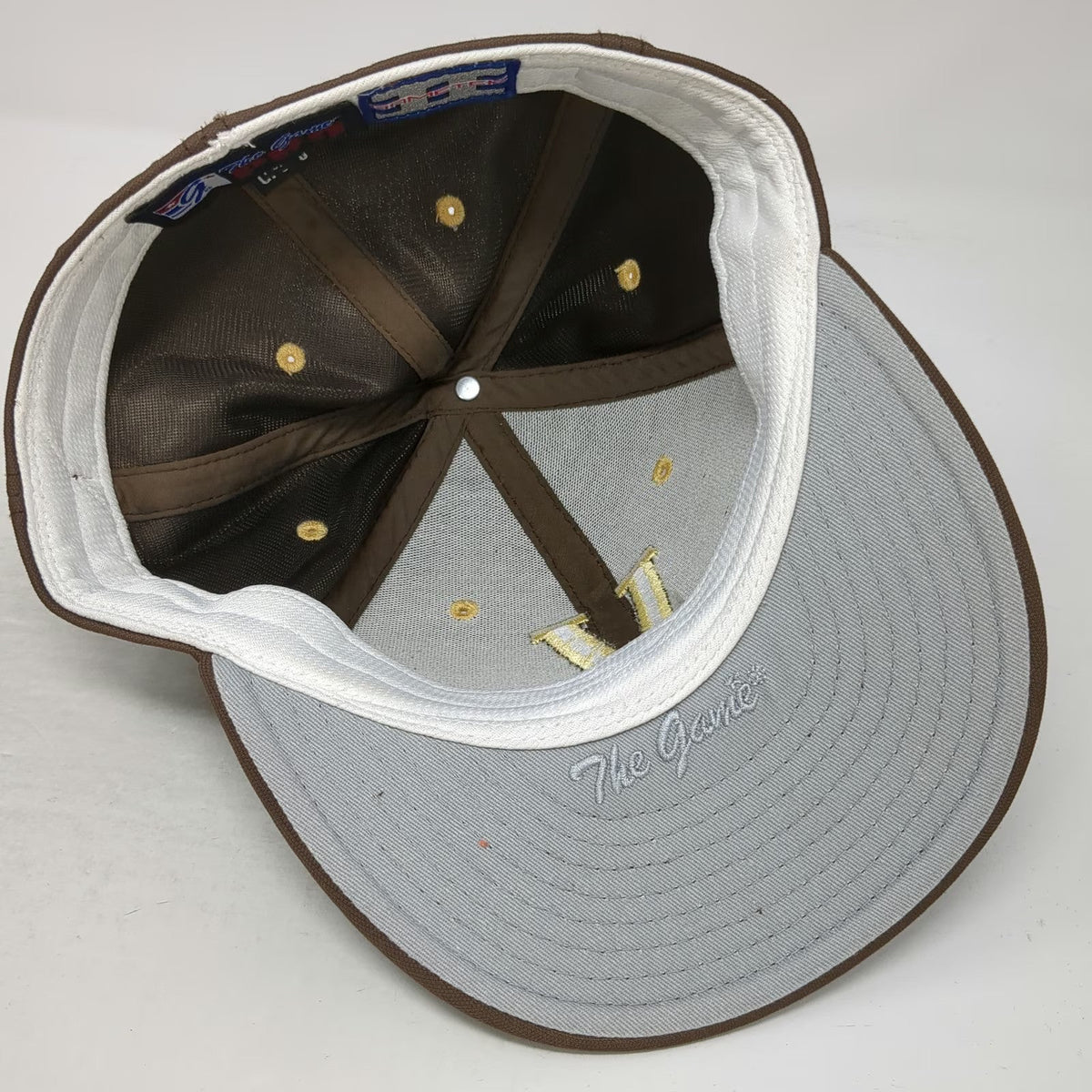 The Game Falcons Cap Brown Gold Size 7 3/8 Fitted Hat Gametek Embroidered V Logo