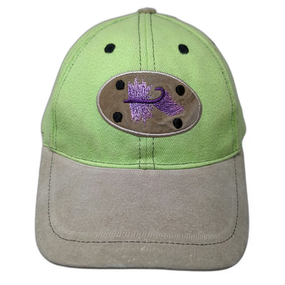 Baseball Cap Green One Size Purple Fishing Fly Lure Slideback Tan Contrast Hat